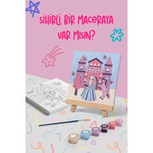 Mind & Play Prensesin Şatosu Temalı Çocuk Şövale Tuval Boyama Seti | Ahşap Şövale+Tuval+6 Renk Akrilik Boya+Fırça