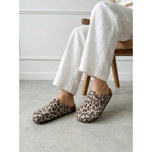 Mycorni Kadın Hakiki Deri Boston Model Leopar Desenli Anatomik Mantar Tabanlı Sabo Terlik