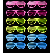 Go İthalat Retro Neon Fosforlu Panjur Gözlük 12 Adet - 80 Ler 90 Lar Parti Stili (5131)