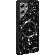 Paladyum Case Samsung Galaxy S25 Ultra Uyumlu Pırlanta Tasarım Magsafe Siyah Mozaik Kapak