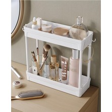 Ata Home Rafata Makyaj,takı ve Bakım Ürünleri Organizeri Rafı Standı Iki Katlı Askılı Kozmetik Düzenleyici, Beyaz