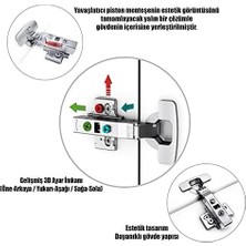 1 Çift Frenli Dolap Kapak Menteşesi Pistonlu Düz Tas Menteşe