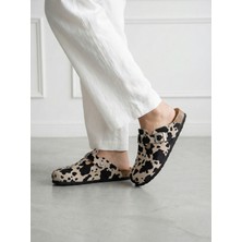 Mycorni Kadın Hakiki Deri Boston Model Inek Desenli Anatomik Mantar Tabanlı Sabo Terlik