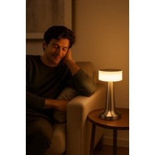 3 Modlu Dokunmatik Denver Masa Lambası Gümüş Renk Metal Gövdeli Kablosuz Şarj Edilebilir USB Şarjlı LED Masa Lambası Modern Tasarımlı Portatif Gece Lambası