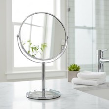 Deconox Paslanmaz Çelik Ayaklı Çift Taraflı Makyaj ve Tıraş Aynası (16 Cm) | 1 Tarafı Büyüteçli (5 Kat) | Büyük Boy, Siyah ve Gümüş Renk Seçenekleri (Gümüş)