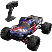 Oyuncak 40 Km Hız Yapan 2.4 Ghz Uzaktan Kumandalı Şarjlı 4x4 Full Fonksiyon Arazi Aracı Offroad Araba Işıklı Süspansiyonlu Yüksek Teker Mavi-Kırmızı ve Turuncu-Mavi) (Kırmızı-Mavi)