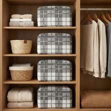 Nacarev 4 Adet Küçük Boy Kare Desenli Ekose Gri Baza Altı Valiz Bavul Içi Düzenleyici Hurç Seti 30X20X15 cm