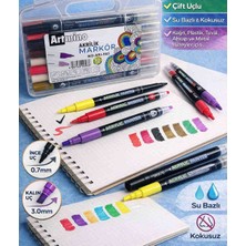 12/48 Renk Seçenekli Çift Uçlu Akrilik Marker Kalem Artmino Marker Seffaf Plastik Çantalı