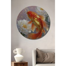 Petmudo AVM Altın Koi Balığı Yağlı Boya Görünümlü Dekoratif Ahşap Tablo Yuvarlak Duvar Tablosu
