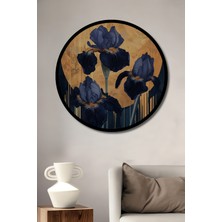 Petmudo AVM Büyülü Irisler Yağlı Boya Görünümlü Dekoratif Ahşap Tablo Yuvarlak Duvar Tablosu Çerçeve Görünümlü