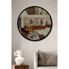 Petmudo AVM Klasik Ev Tasarımı Yağlı Boya Görünümlü Ahşap Tablo Yuvarlak Duvar Tablosu Çerçeve Görünümlü