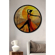 Petmudo AVM Dansçı Silüeti Yağlı Boya Görünüm Modern Sanat Ahşap Tablo Yuvarlak Duvar Tablosu Çerçeve Görünüm