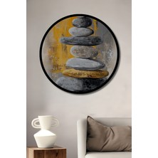 Petmudo AVM Denge Taşları Yağlı Boya Görünümlü Soyut Sanat Ahşap Tablo Yuvarlak Duvar Tablosu Çerçeve Görünümlü