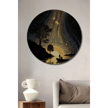 Petmudo AVM Büyülü Gün Batımı Tekne Turu Yağlı Boya Görünümlü Dekoratif Ahşap Tablo Yuvarlak Duvar Tablosu