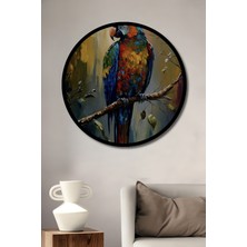 Petmudo AVM Canlı Renkler Sultan Papağanı Yağlı Boya Görünüm Ahşap Tablo Yuvarlak Duvar Tablosu Çerçeve Görünüm