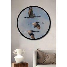 Petmudo AVM Görseldeki Kuşların Uçuşu Yağlı Boya Görünümlü Ahşap Tablo Yuvarlak Duvar Tablosu Çerçeve Görünümlü