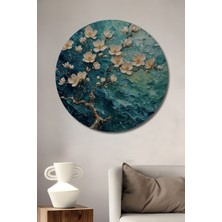 Petmudo AVM Yağlı Boya Görünümlü Beyaz Çiçekli Ağaç Dekoratif Ahşap Tablo Yuvarlak Duvar Tablosu