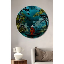 Petmudo AVM Teknoloji Sanat Bohem Tarzı Yağlı Boya Görünümlü Soyut Ahşap Dekoratif Tablo Yuvarlak Duvar Tablosu