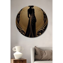 Petmudo AVM Zarif Kadın Silüeti Yağlı Boya Görünümlü Sanat Tablosu Dekoratif Ahşap Tablo Yuvarlak Duvar Tablosu