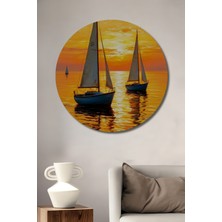 Petmudo AVM Muhteşem Gün Batımı Yelken Sanat Tablosu Yuvarlak Duvar Tablosu