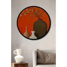 Petmudo AVM Altın Yaprak Vazo Modern Sanat Ahşap Dekoratif Tablo Yuvarlak Duvar Tablosu Çerçeve Görünümlü