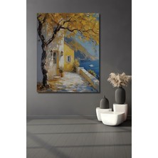 Petmudo AVM Altın Sarısı Deniz Kenarı Evi Yağlı Boya Görünümlü Dekoratif Ahşap Ev,antre,salon,ofis,mutfak Tablo