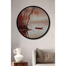 Petmudo AVM Oriental Manzara Kırmızı Tekne Sulu Boya Görünüm Ahşap Tablo Yuvarlak Duvar Tablosu Çerçeve Görünüm