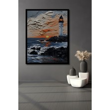 Petmudo AVM Deniz Feneri Yağlı Boya Görünümlü Ahşap Ev,antre,ofis,mutfak,yatak Odası Tablo Çerçeve Görünümlü