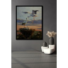 Petmudo AVM Lezzeteli Yağlı Boya Görünümlü Leylek Ailesi Ahşap Ev,antre,ofis,mutfak Tablo Çerçeve Görünümlü