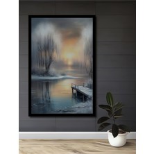 Petmudo AVM Büyülü Kış Gün Batımı Yağlı Boya Görünümlü Ahşap Ev,antre,salon,ofis,mutfak Tablo Çerçeve Görünümlü