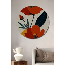 Petmudo AVM Canlı Renklerde Modern Çiçek Tasarımı Yağlı Boya Görünümlü Ahşap Tablo Yuvarlak Duvar Tablosu