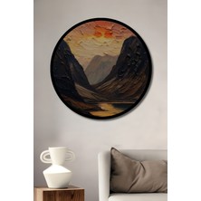 Petmudo AVM Dağların Görkemli Vandallığı Yağlı Boya Görünüm Ahşap Tablo Yuvarlak Duvar Tablosu Çerçeve Görünüm