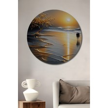 Petmudo AVM Altın Orman Esintili Aşk Sahili Yağlı Boya Görünümlü Dekoratif Ahşap Tablo Yuvarlak Duvar Tablosu