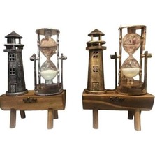 Deniz Feneri Kum Saati Ahşap Görünümlü Vintage Tarz Biblo - EMTHBA6392-5789