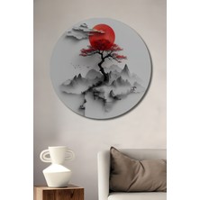 Petmudo AVM Kızıl Güneşin Yankısı Japon Dağları Sanat Tablosu Yuvarlak Duvar Tablosu