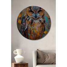 Petmudo AVM Ahşap Üzerine Yağlı Boya Görünümlü Baykuş Sanat Tablosu Yuvarlak Duvar Tablosu