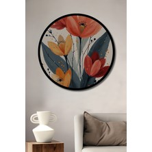 Petmudo AVM Canlı Çiçek Buketi Yağlı Boya Görünümlü Ahşap Tablo Yuvarlak Duvar Tablosu Çerçeve Görünümlü