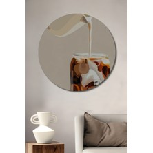 Petmudo AVM Buzlu Kahve Sanatı Yağlı Boya Görünümlü Dekoratif Ahşap Tablo Yuvarlak Duvar Tablosu