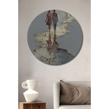 Petmudo AVM Aşk Yürüyüşü Altın Varak Baskı Ahşap Dekoratif Tablo Yuvarlak Duvar Tablosu