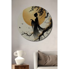 Petmudo AVM Sihirli Gece Kadını Yağlı Boya Görünümlü Ahşap Dekoratif Tablo Yuvarlak Duvar Tablosu