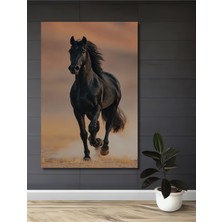 Petmudo AVM Siyah Atın Özgür Koşusu Yağlı Boya Görünümlü Dekoratif Ahşap Ev,antre,salon,ofis,mutfak Tablo