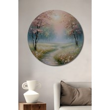 Petmudo AVM Saklı Bahçe Manzarası Yağlı Boya Görünümlü Ahşap Dekoratif Tablo Yuvarlak Duvar Tablosu