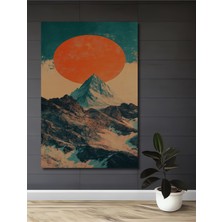 Petmudo AVM Muhteşem Turuncu Güneş ve Kar Beyazı Dağlar Yağlı Boya Görünümlü Modern Sanat Ahşap Tablo