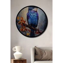 Petmudo AVM Canlı Tüylü Kuş Yağlı Boya Görünümlü Ahşap Dekoratif Tablo Yuvarlak Duvar Tablosu Çerçeve Görünümlü