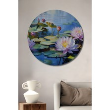 Petmudo AVM Muhteşem Nilüfer Tarlası Sulu Boya Görünümlü Dekoratif Ahşap Tablo Yuvarlak Duvar Tablosu