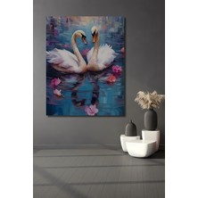 Petmudo AVM Aşkın Soyut Dokunuşu Iki Kuğu Yağlı Boya Görünümlü Ahşap Dekoratif Ev,antre,salon,ofis,mutfak Tablo