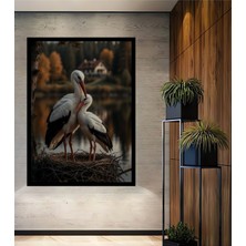 Petmudo AVM Leylek Aşk Yuvası Yağlı Boya Görünümlü Ahşap Antre,ofis,mutfak,yatak Odası Tablo Çerçeve Görünümlü