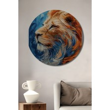 Petmudo AVM Aslanın Gücü Yağlı Boya Görünümlü Ahşap Dekoratif Tablo Yuvarlak Duvar Tablosu