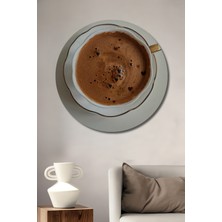 Petmudo AVM Kalp Desenli Kahve Köpüğü Yağlı Boya Görünümlü Dekoratif Ahşap Tablo Yuvarlak Duvar Tablosu