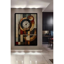 Petmudo AVM Soyut Geometrik Saat Antre,salon,ofis,mutfak Tablosu Yağlı Boya Görünümlü Ahşap Çerçeve Görünümlü